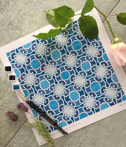 Mustansiriya Tile - Blues - Art Print