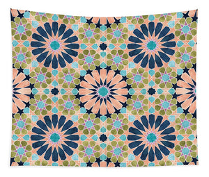 Alhambra Tile - Living Coral - Full Pattern - Wall Tapestry