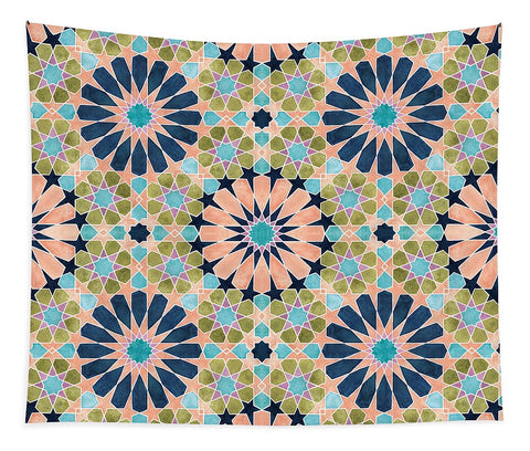 Alhambra Tile - Living Coral - Full Pattern - Wall Tapestry