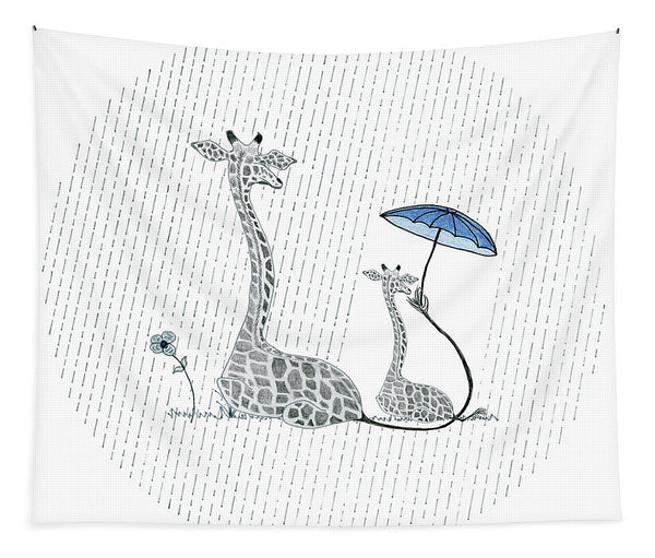 Giraffe Mumma Love - Blue - Wall Tapestry