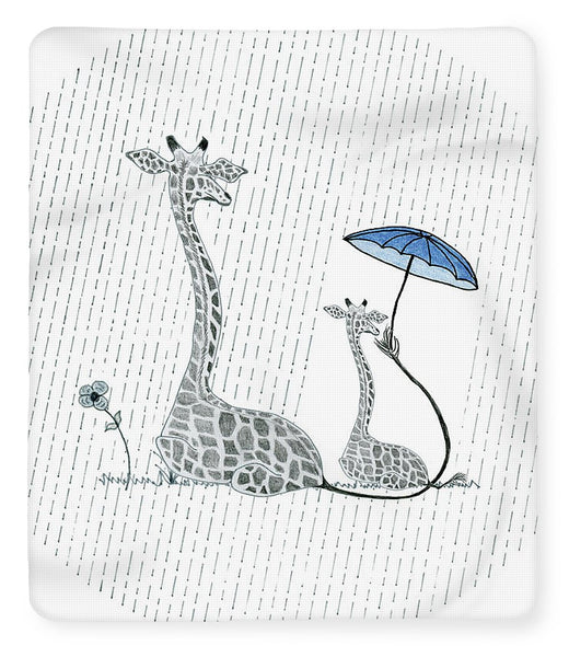 Giraffe Mumma Love - Blue - Fleece Blanket