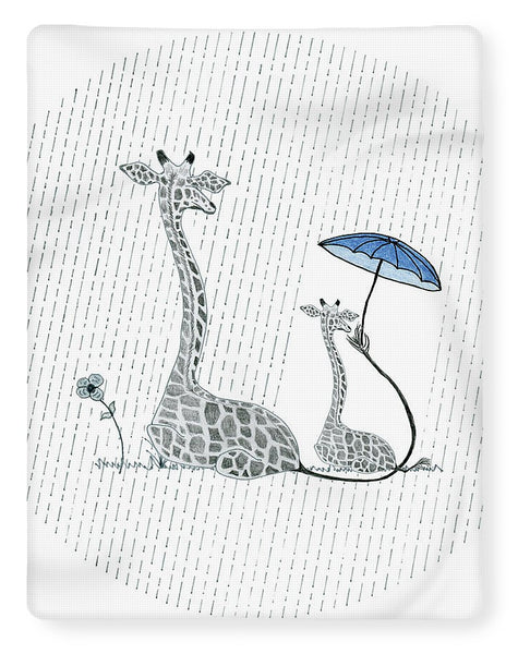 Giraffe Mumma Love - Blue - Fleece Blanket