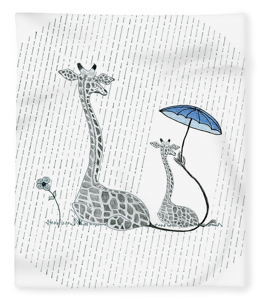 Giraffe Mumma Love - Blue - Fleece Blanket