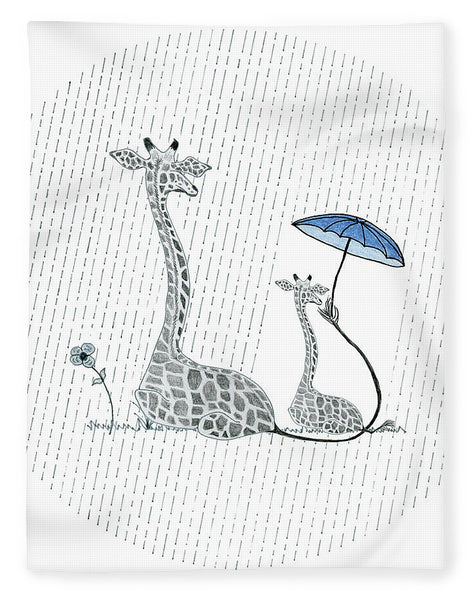 Giraffe Mumma Love - Blue - Fleece Blanket