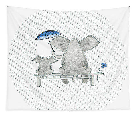 Elephant Mumma Love - Blue - Wall Tapestry