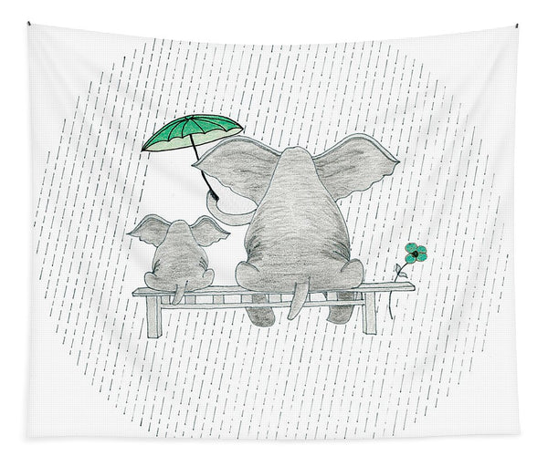 Elephant Mumma Love - Green - Wall Tapestry