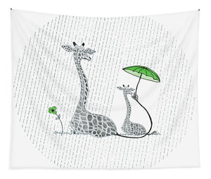 Giraffe Mumma Love - Green - Wall Tapestry