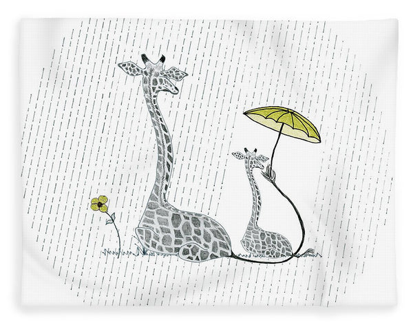 Giraffe Mumma Love - Yellow - Fleece Blanket