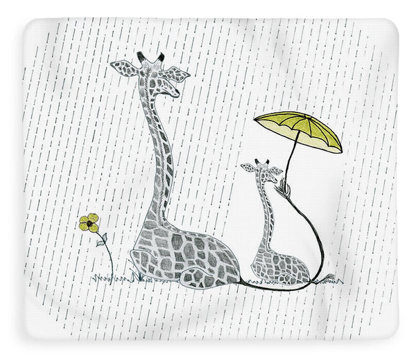 Giraffe Mumma Love - Yellow - Fleece Blanket