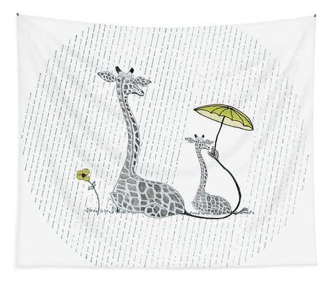 Giraffe Mumma Love - Yellow - Wall Tapestry