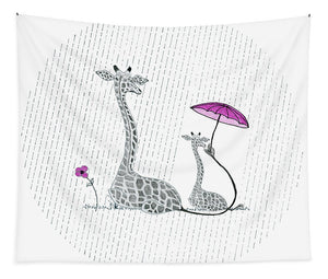 Giraffe Mumma Love - Pink - Wall Tapestry