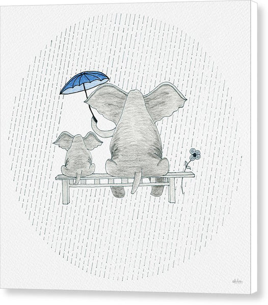 Elephant Mumma Love - Blue - Canvas Print