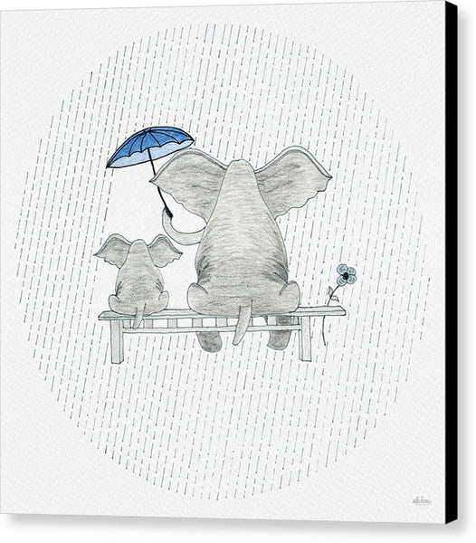 Elephant Mumma Love - Blue - Canvas Print