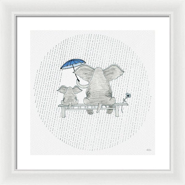 Elephant Mumma Love - Blue - Framed Print