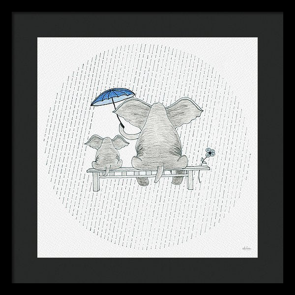 Elephant Mumma Love - Blue - Framed Print