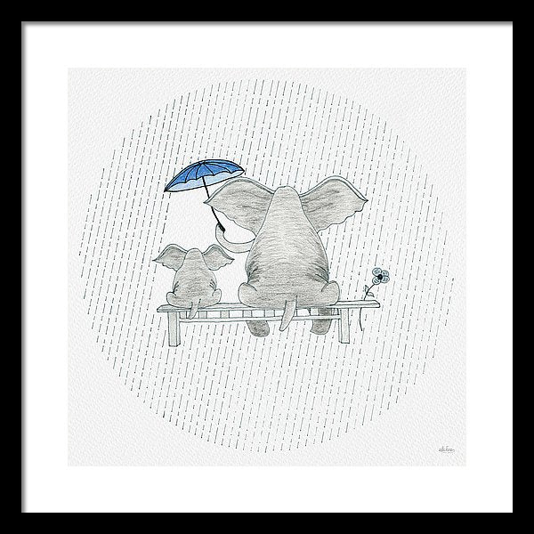 Elephant Mumma Love - Blue - Framed Print