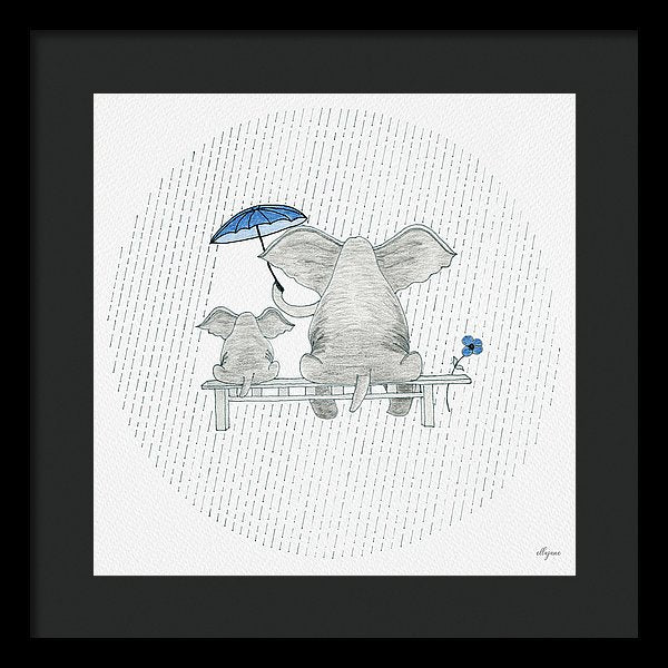 Elephant Mumma Love - Blue - Framed Print