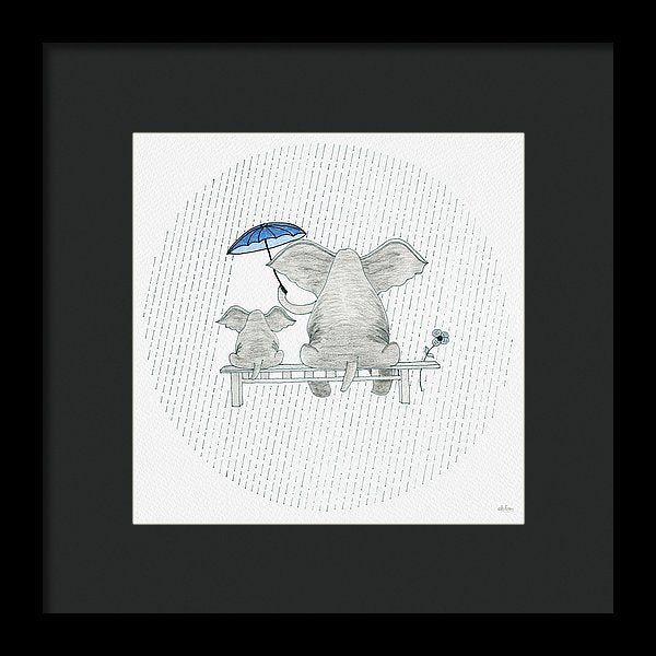 Elephant Mumma Love - Blue - Framed Print