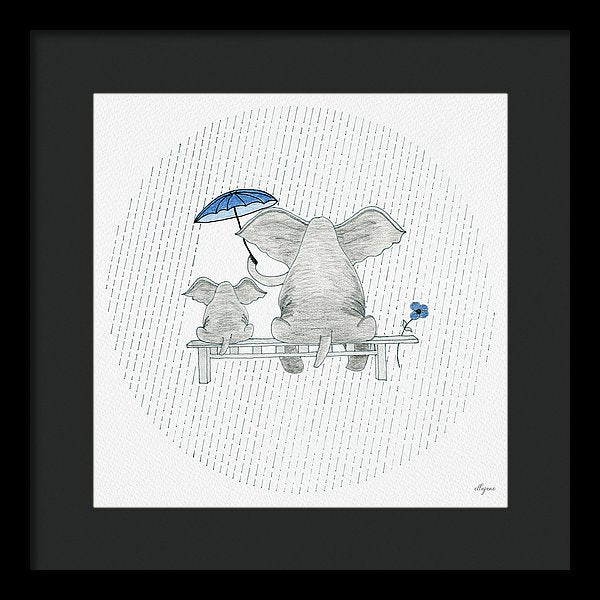 Elephant Mumma Love - Blue - Framed Print