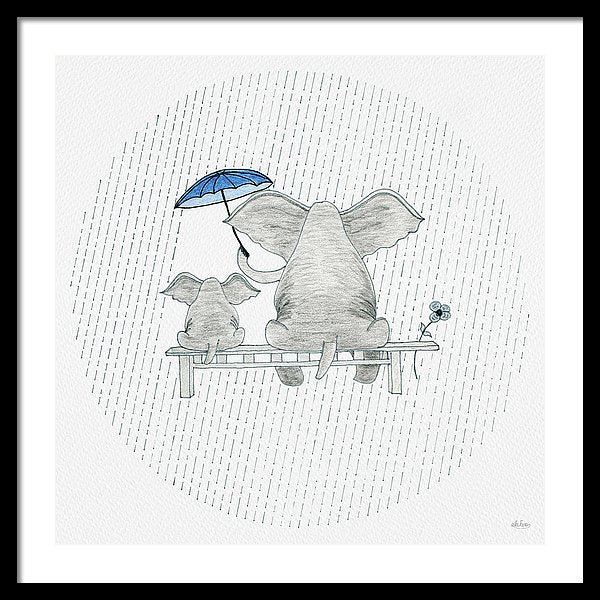 Elephant Mumma Love - Blue - Framed Print