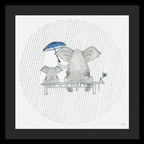 Elephant Mumma Love - Blue - Framed Print