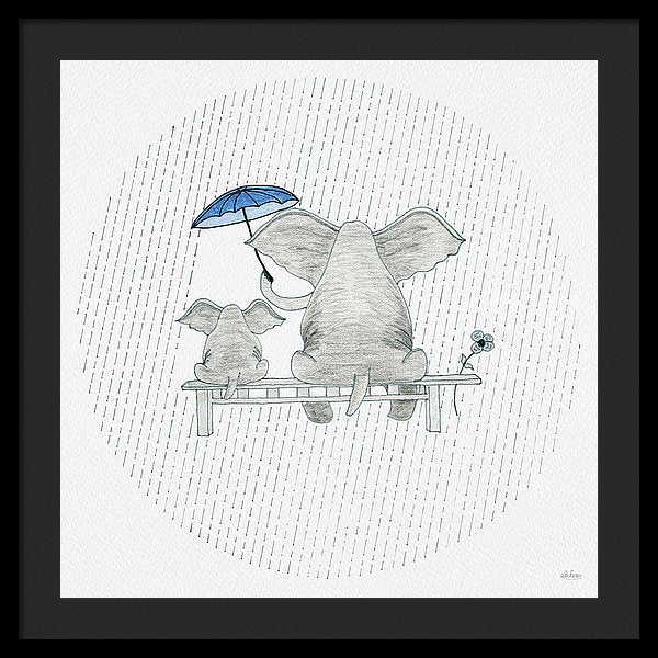 Elephant Mumma Love - Blue - Framed Print