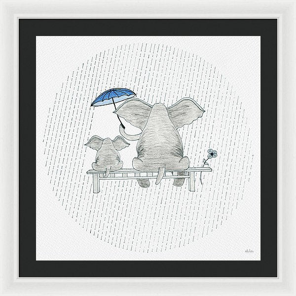 Elephant Mumma Love - Blue - Framed Print