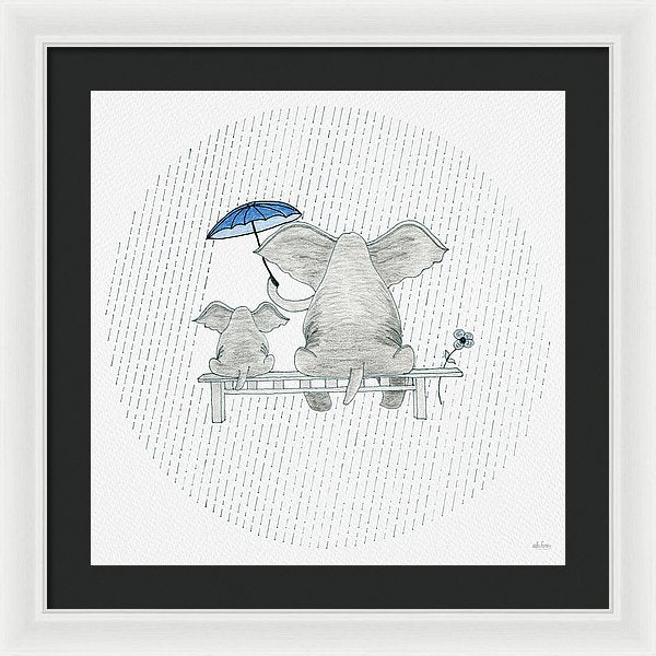 Elephant Mumma Love - Blue - Framed Print