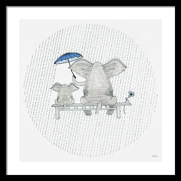 Elephant Mumma Love - Blue - Framed Print