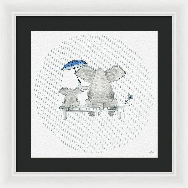 Elephant Mumma Love - Blue - Framed Print