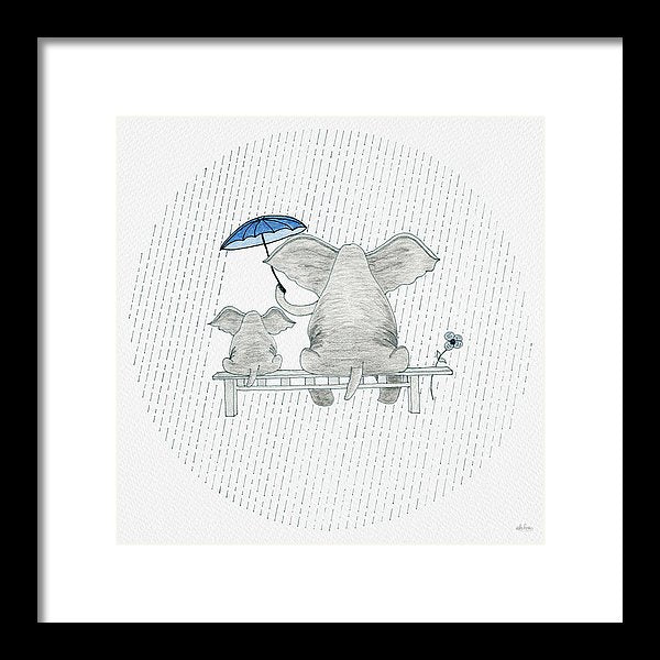 Elephant Mumma Love - Blue - Framed Print