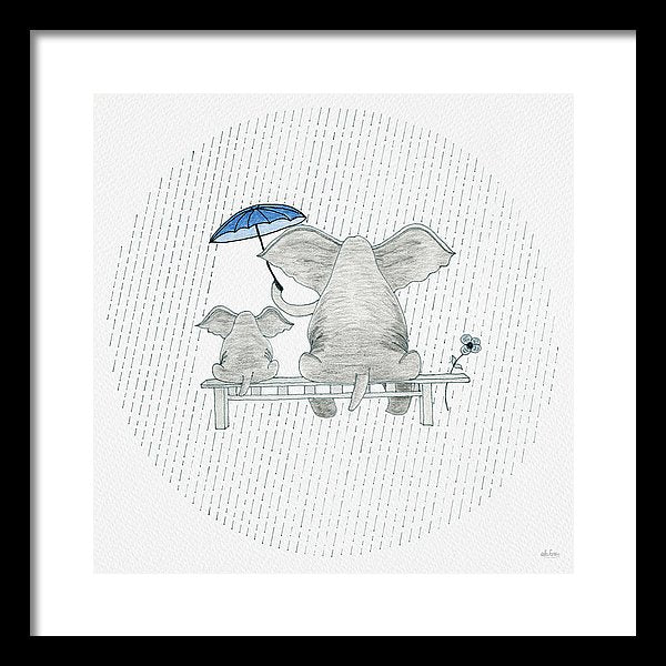 Elephant Mumma Love - Blue - Framed Print