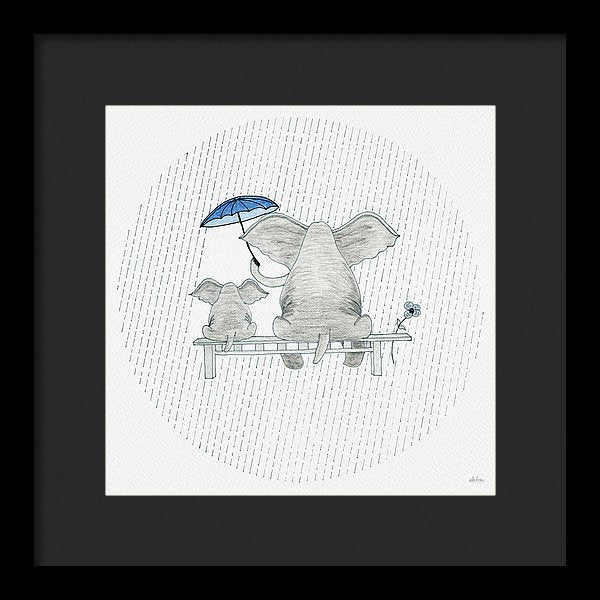 Elephant Mumma Love - Blue - Framed Print