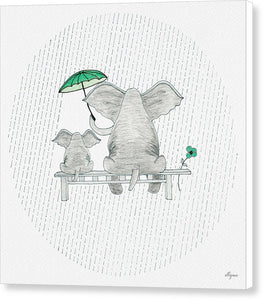 Elephant Mumma Love - Green - Canvas Print