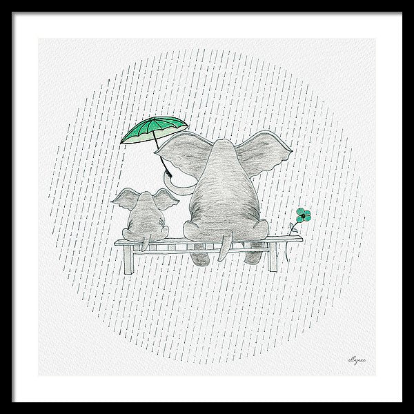 Elephant Mumma Love - Green - Framed Print