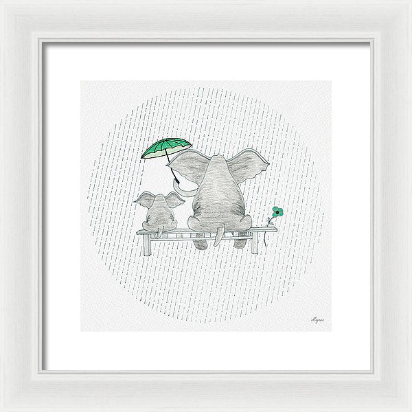 Elephant Mumma Love - Green - Framed Print