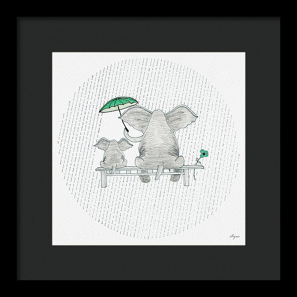 Elephant Mumma Love - Green - Framed Print