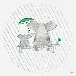 Elephant Mumma Love - Green - Art Print