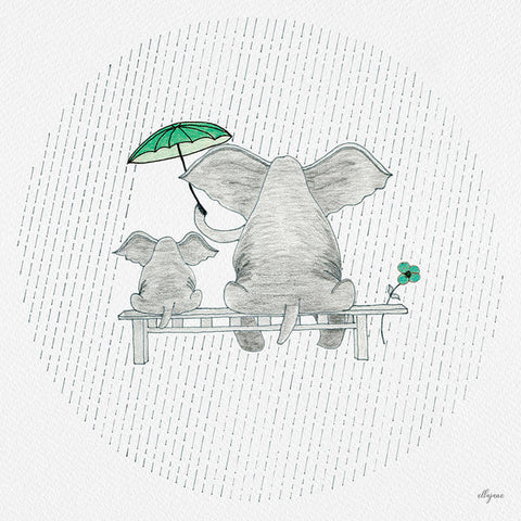 Elephant Mumma Love - Green - Art Print