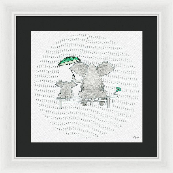 Elephant Mumma Love - Green - Framed Print