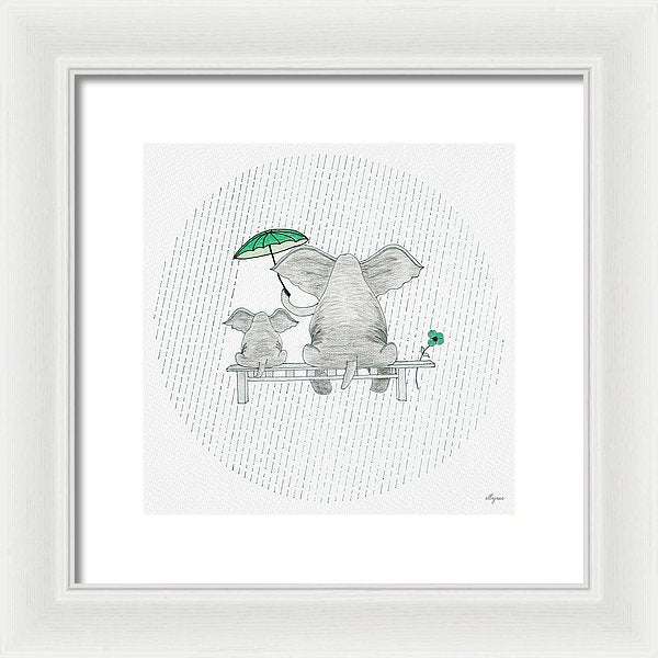 Elephant Mumma Love - Green - Framed Print