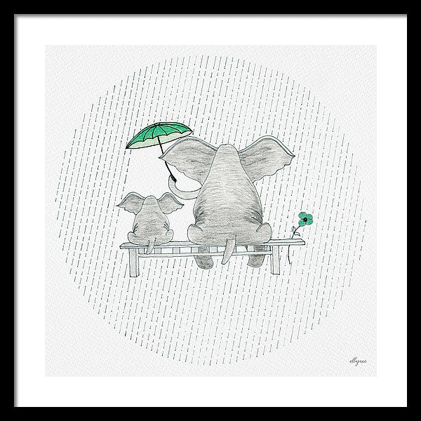 Elephant Mumma Love - Green - Framed Print