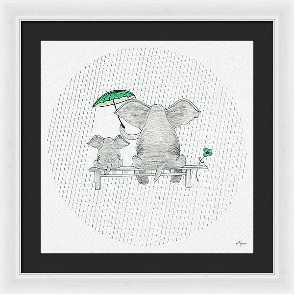 Elephant Mumma Love - Green - Framed Print