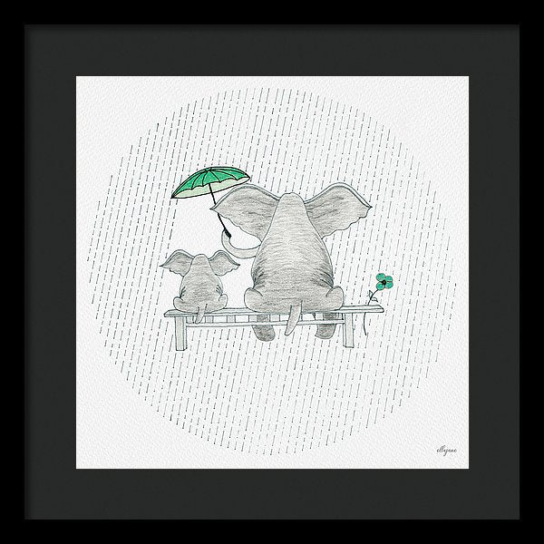 Elephant Mumma Love - Green - Framed Print