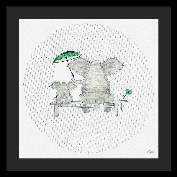 Elephant Mumma Love - Green - Framed Print