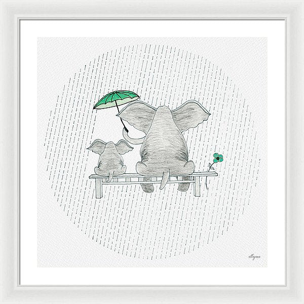 Elephant Mumma Love - Green - Framed Print