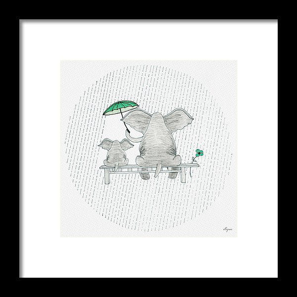 Elephant Mumma Love - Green - Framed Print