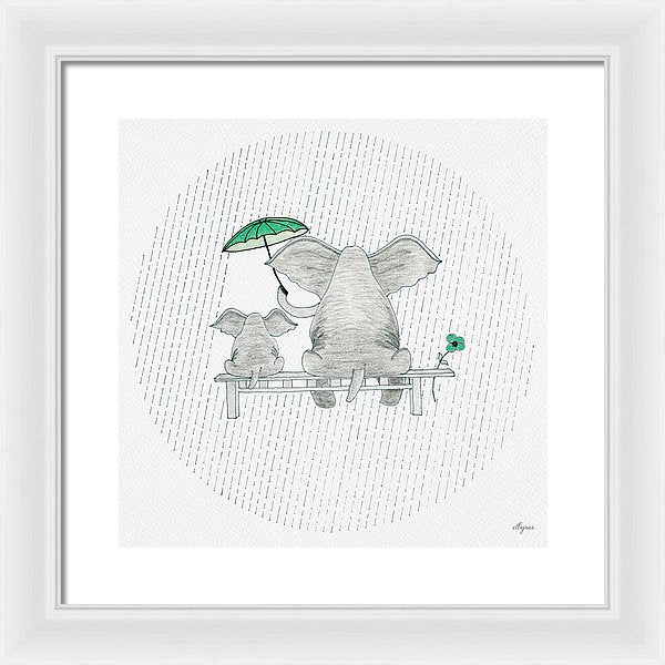 Elephant Mumma Love - Green - Framed Print