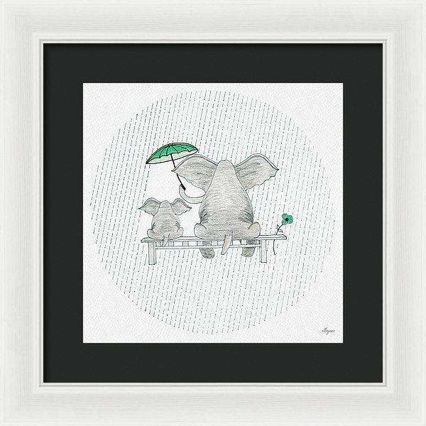 Elephant Mumma Love - Green - Framed Print