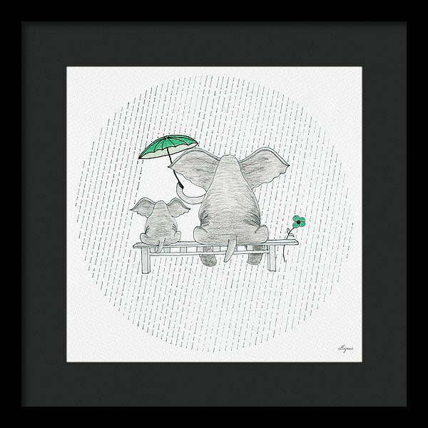 Elephant Mumma Love - Green - Framed Print